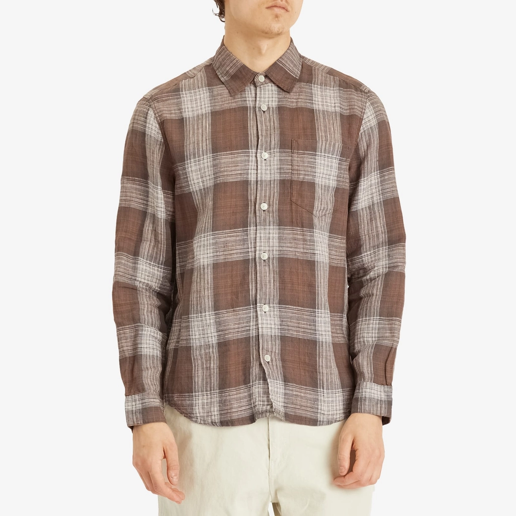 Wax London Men's Jaunt Linen Check Shirt Brown
